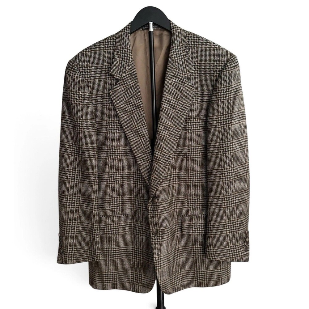 Corneliani Harry Rosen Blazer Men 38R/ 48IT Brown Glen Plaid Wool Cupro Italy - Picture 12 of 16